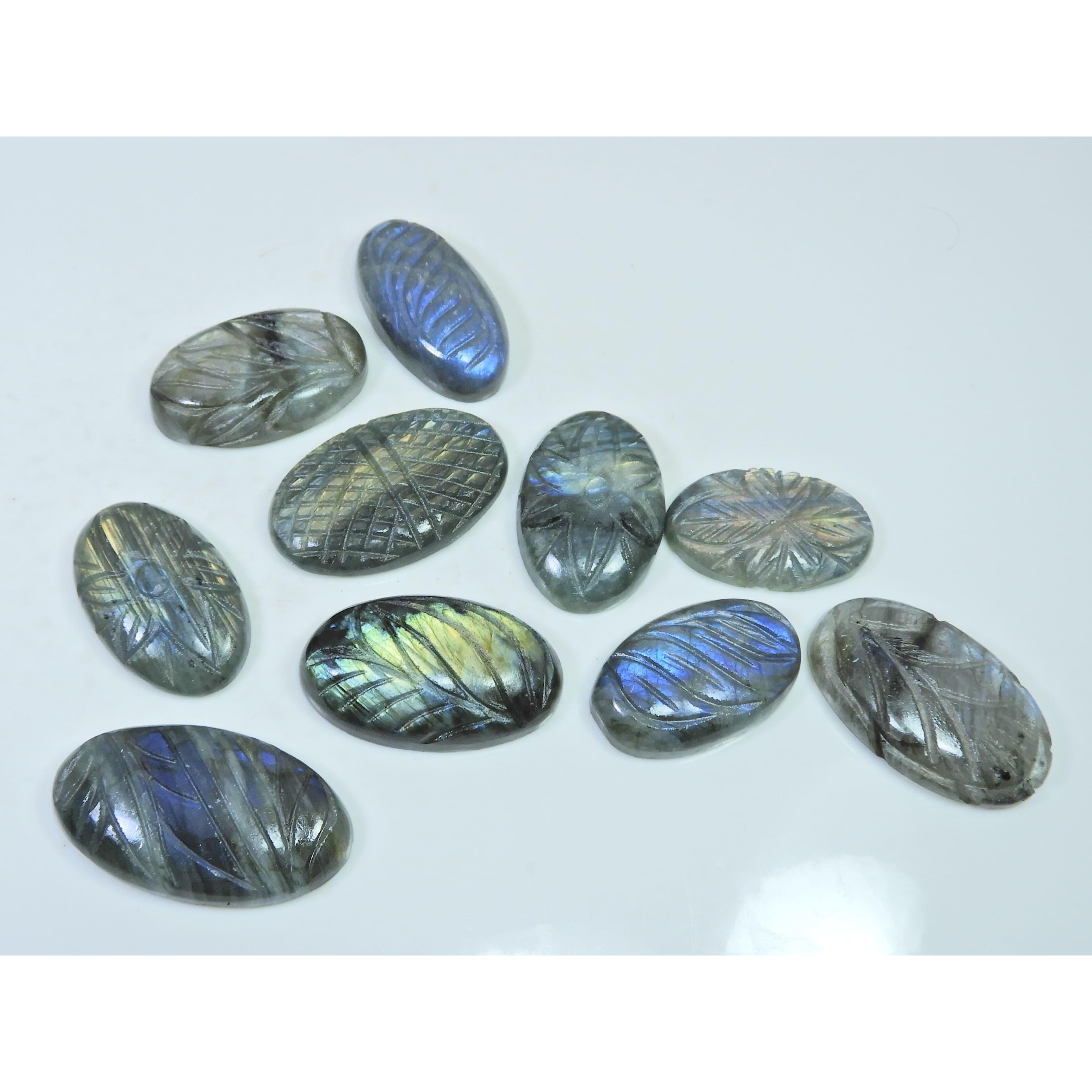 

362Cts. Natural Labradorite Carving Oval Cabochon Loose Gemstone 10Pcs Lot LL-1048