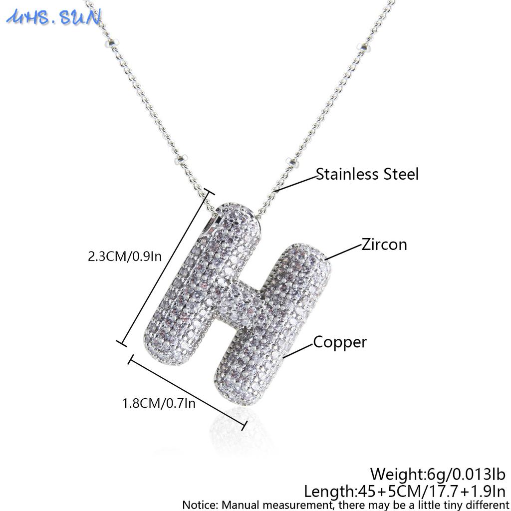 MHS.SUN High Quality Bubble Initial Necklace Letter A-Z Silver Color Zircon 26 Initial Balloon Pendant For Women Men Jewelry