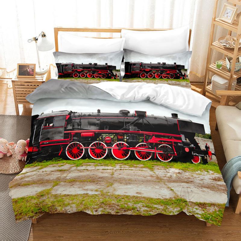 Steam Locomotive, Old-Fashioned, Run-Down Train, Transportation, Digital Printing, Three-Piece Bed Sheet