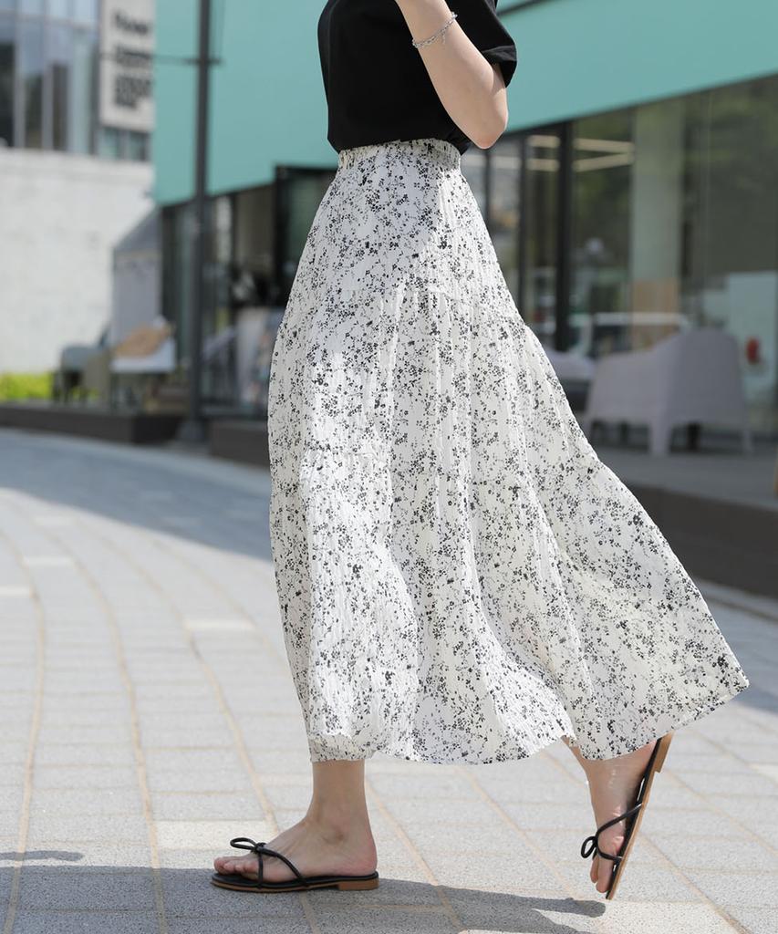 Ppaeppae Waistband Flower Tiered Long Skirt
