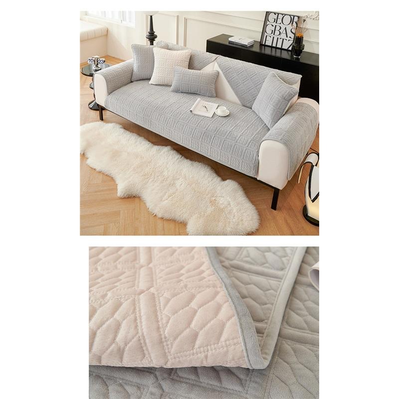 Plush Sofa Cover Thick Fleece Couch Cushion Winter Non-Slip Fabric Sofa Mat Slipcover Simple Design