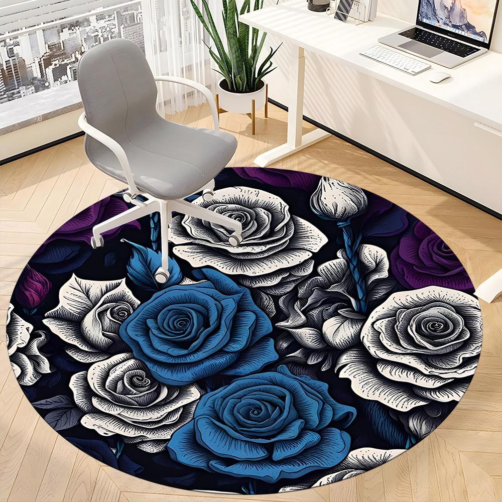 1pc Floral Bouquet Roses Office Round Area Rug, Indoor Mat Suitable ForOffice, Under Office Chairs Bedroom Living Room Home Decor, Room Deco,  N44