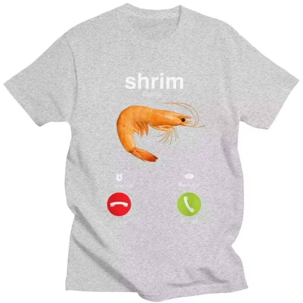 

Shrimp Calling Mens Short Sleeve Funny Shrimp Meme Street Fashion TShirt Top Suitable for Husband Boyfriend Slim TShirt S