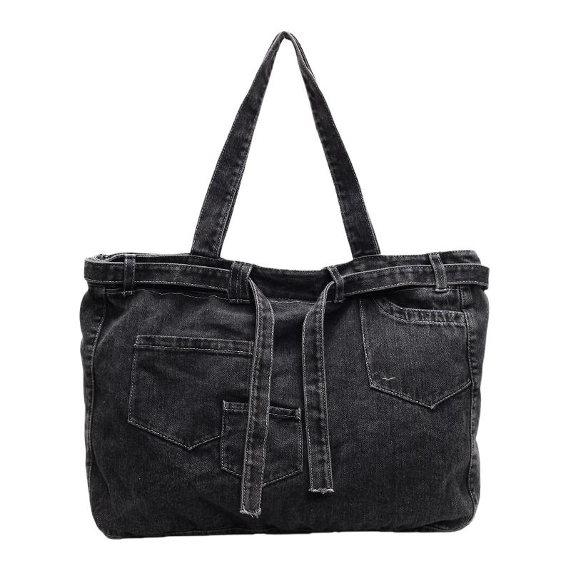 Vintage Shoulder Bag Women's Denim Tote Bag Large Capacity Student Class Bag