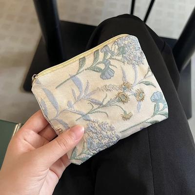 Mini Kleine Reißverschluss-Münzbörse Damen Niedliche Blumen-Clutch Lippenstifttasche Schlüssel-Geldbörse Damen Baumwolle Reise Make-up Aufbewahrungstasche Beutel