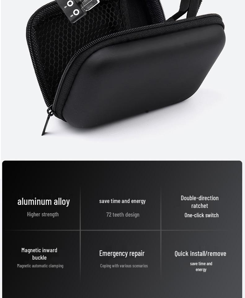 Bike Tool Kit: Ratchet Wrench, Bit Set, Tire Levers, Emergency Pump