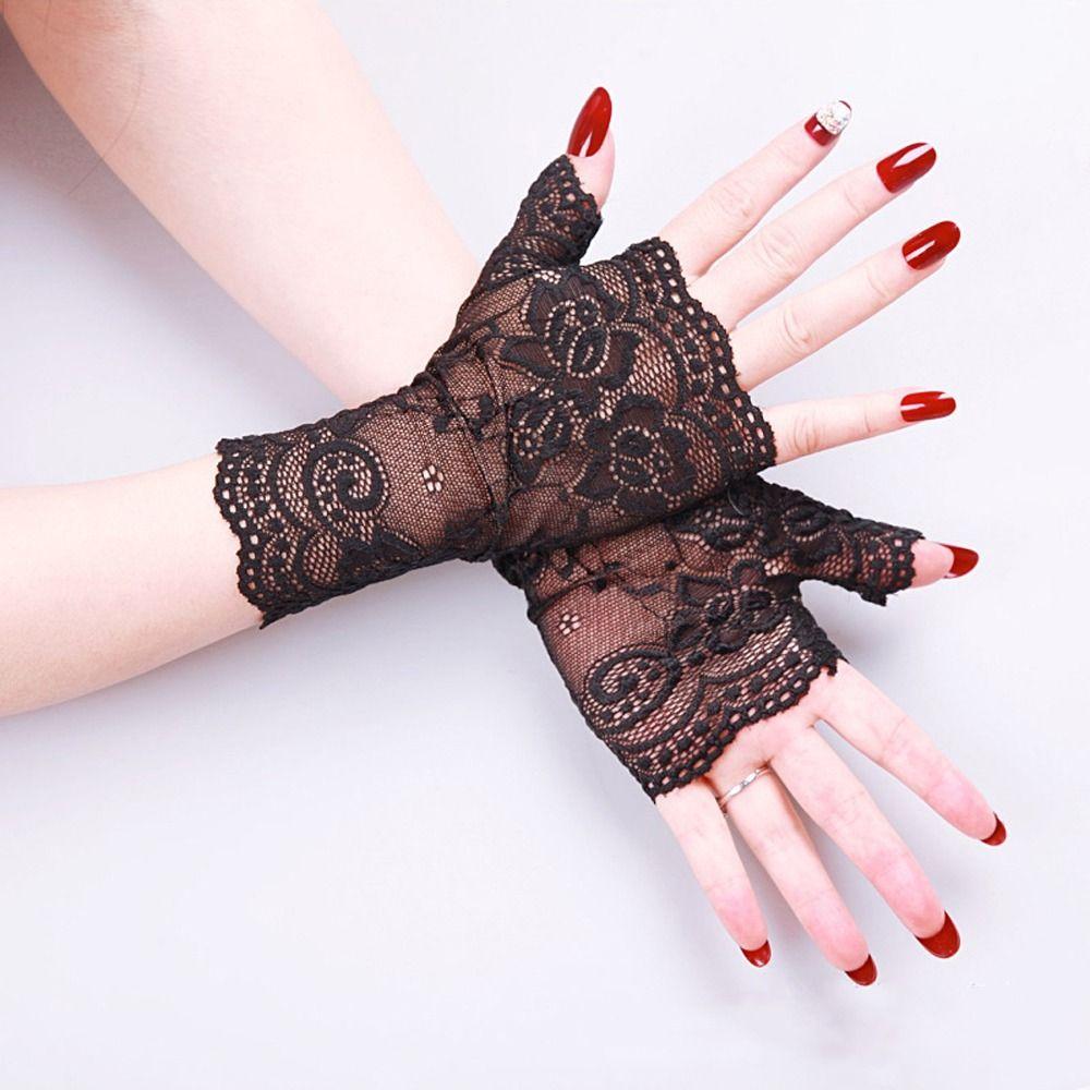 Screen Gloves Hollow Mesh Women Mittens Fingerless Gloves Half Finger Gloves Lace Flower Gloves