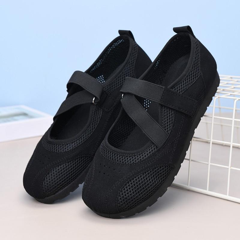 

New Mesh Velcro Shoes, Breathable Casual Single Shoes, Soft-soled and Soft-upper Women s Shoes 36 чорний