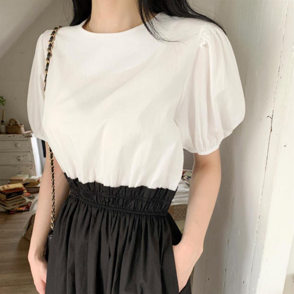 New Arrivals Open Run Women Frill Sleeve Long T Dress Two Color
