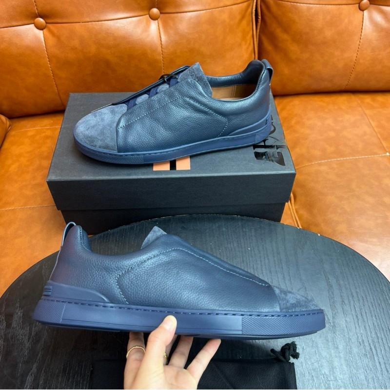 Mens Genuine Leather Slip-On Casual Sneakers With Elastic Band Comfortable Breathable Low-Top Flat Shoes