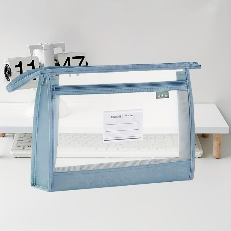 4pcs Large Capacity A4 Mesh File Organizer with Dual Zippers - Portable Document Storage Bag, Multi-Layer Compartments,Transparent Label Slots