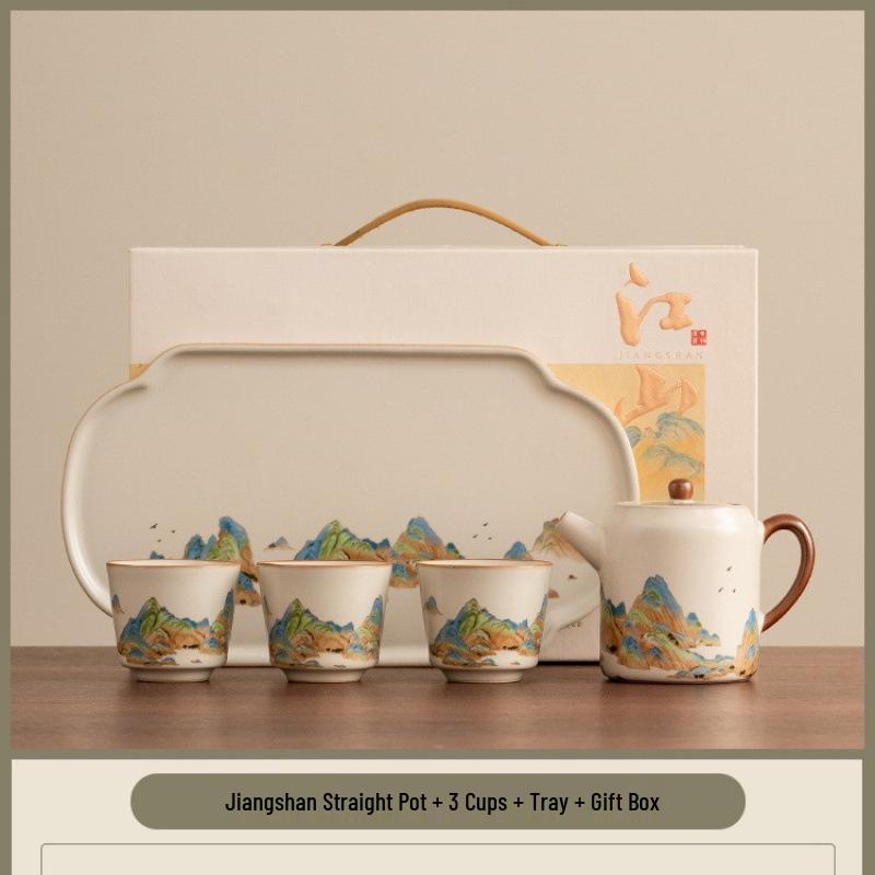 "A Thousand Li of Rivers and Mountains" Luxury Tea Set – Teapot & Teacups Gift for Teachers, Elders, Leaders