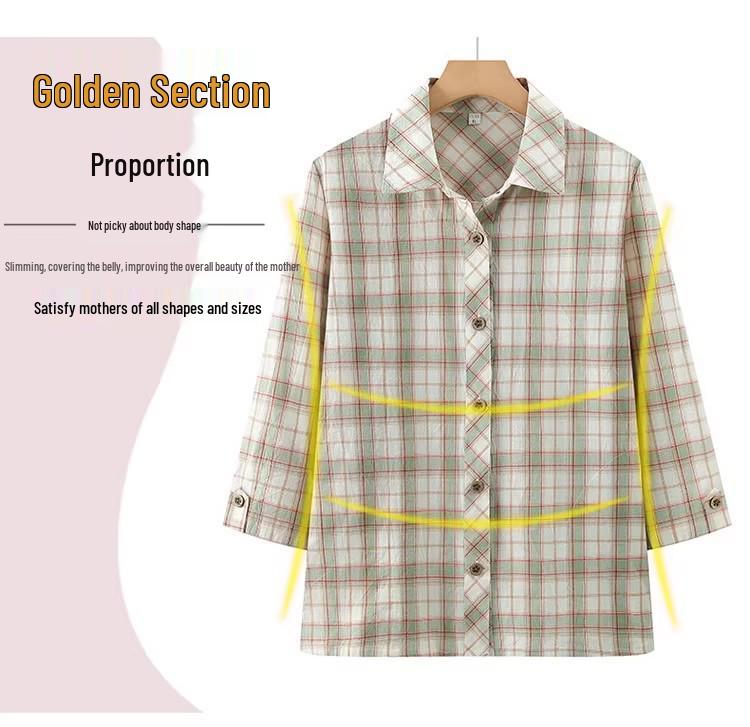 Women's Plaid Long Sleeve Pure Cotton Shirt for Spring/Autumn - Loose Fit for Middle-Aged and Elderly