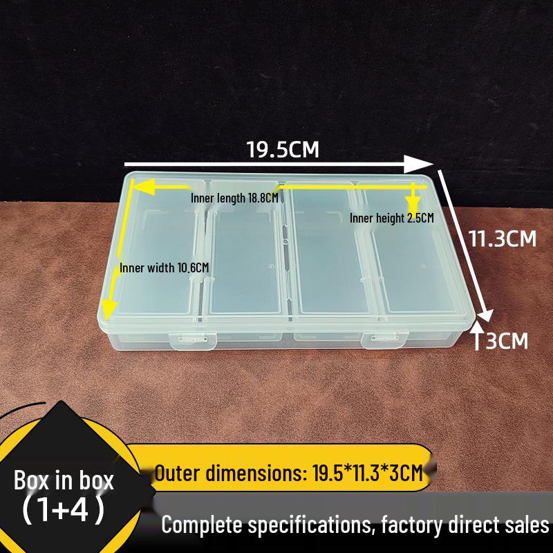 Transparent Dustproof Storage Box for Fishing Hooks & Paper Clips (1+4) Long Item Organizer, PP Plastic