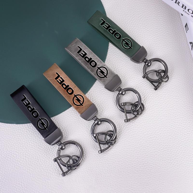 For Opel Corsa D Astra Insignia Mokka Adam Combo OPC Vauxhall Vectra H G Zinc Alloy Leather Car Keychain Key Ring Auto Interior