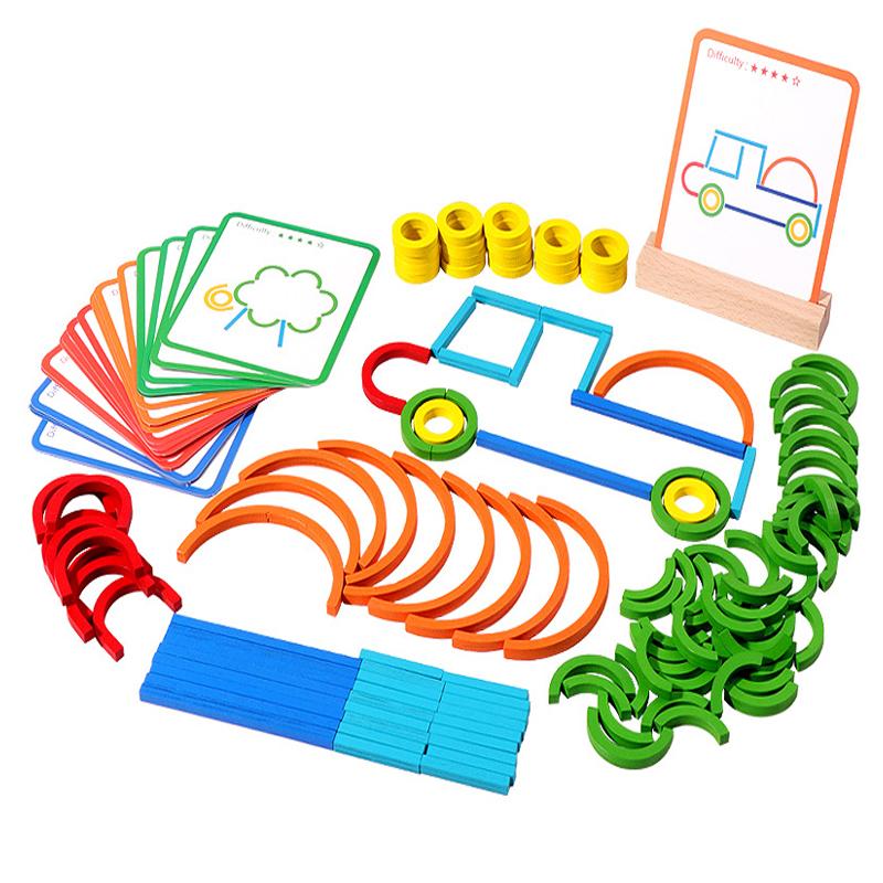 Kvalitní dřevěné kreativní tyčinky a kroužky Logická inteligentní hra Montessori Vzdělávací hračky pro rané dětství pro děti Dárek