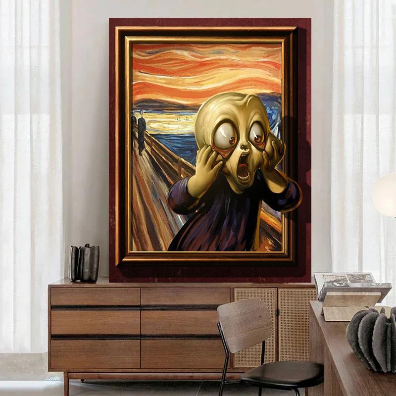 Edvard Munch Skriet Och Mona Lisa Rolig Tecknad Konstverk Poster Canvastavla Abstrakt Väggkonst Bilder Heminredning