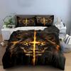 Fiery Lion Face with Cross Bedding Duvet Cover Set  (1*Duvet Cover 2*Pillowcases, Without Duvet Insert)