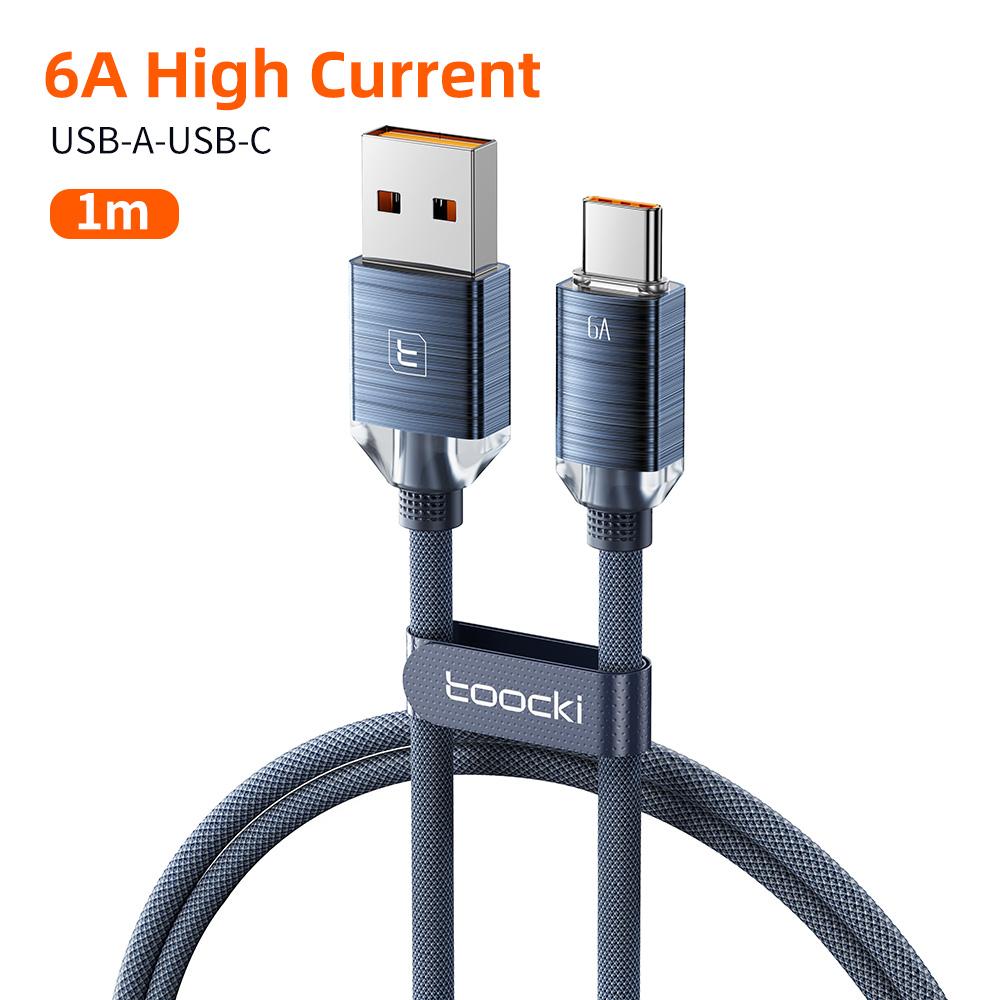 Toocki 6A USB Type C Cable Fast Charging Charger Cable USB A To Usb C For iPhone 15 Samsung Xiaomi Huawei Oppo Oneplus Data Cord 1M Blue