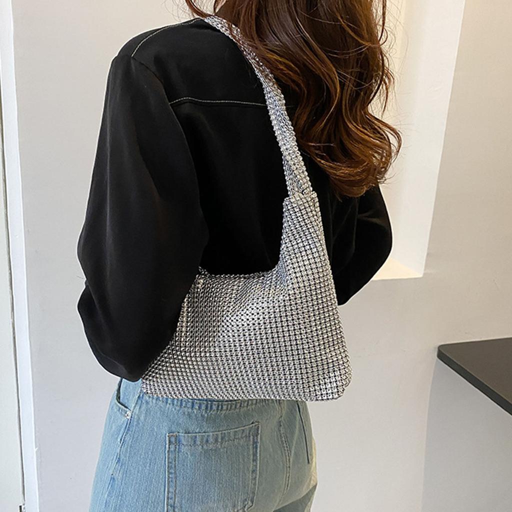 Zarte Umhängetasche für Strass Tasche Clutch Geldbörsen Handtasche Abendtasche Silber Glänzende Unterarmtasche für Valentinstag