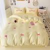 Girls Pink Bedding Set with Bow Korean Breathable Duvet Cover No Filler Flat Sheet Pillowcases Mix Color Comforter Cover Set