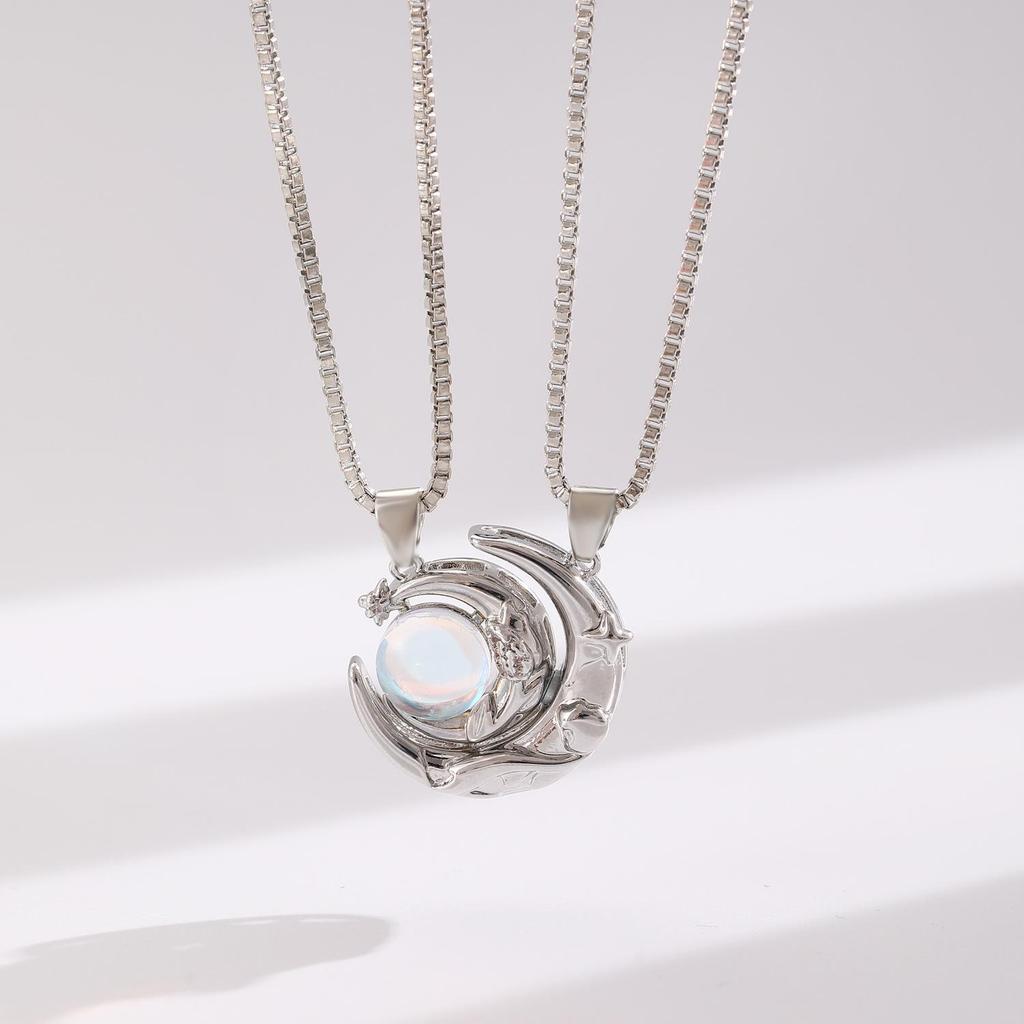 Sun & Moon Magnetic Couple Necklace – 100 Language Projection Pendant