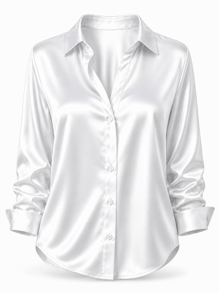 Women's collared long-sleeved checked satin blouse, loose cardigan, suitable for daily commuting, casual shopping and weekend outdoor gatherings