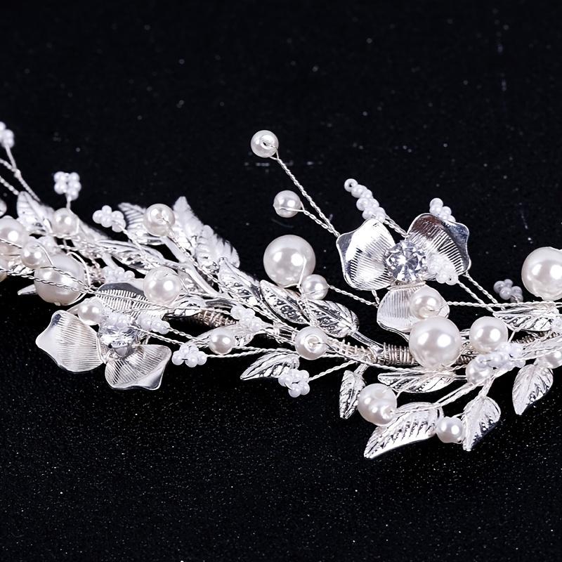 Silver Color Leaf Pearl Headband Tiara For Bridal Hair Accessories Wedding Hair Band Crystal Pearl Tiaras and Brides Headpieces