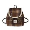 Plush Backpack With Vintage Plaid Design For Daily Use
