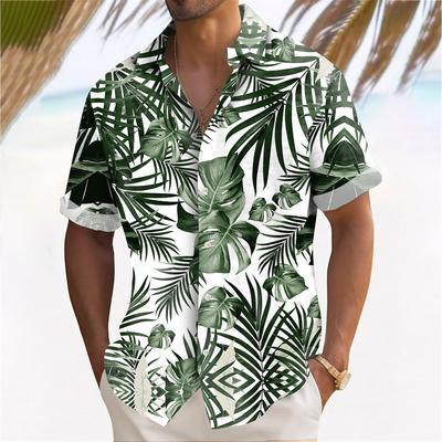 Camicia Hawaiana Stampata 3D da Uomo con Fantasia a Foglie Estiva da Spiaggia Casual Manica Corta Collo a Revers Camicie per le Vacanze Top Larghi Harajuku