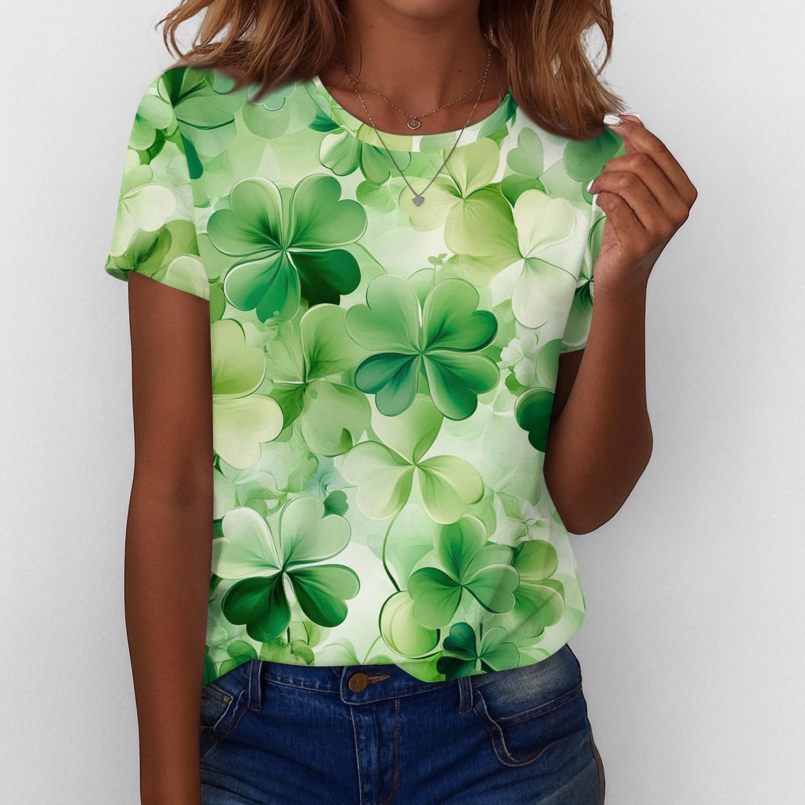 

Women s T Shirt Tee Print Short Sleeve Daily Weekend Fashion Basic Regular Top St. Patrick s Day XXL зелёный