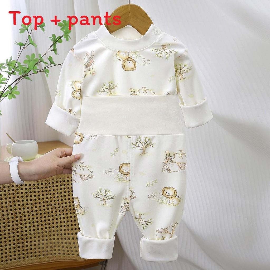 Baby Warmth Cotton Toddler Pajamas With High Waist And Ribbed Pants For Winter And Fall