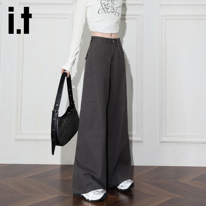 Izzue It Damen Jeans aus reiner Baumwolle, High-Waist, locker, Wide Leg