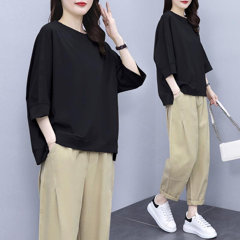 Women's 2021 Spring/Summer Hong Kong Style Casual Suit - Trendy, Youthful Top & Pants Set