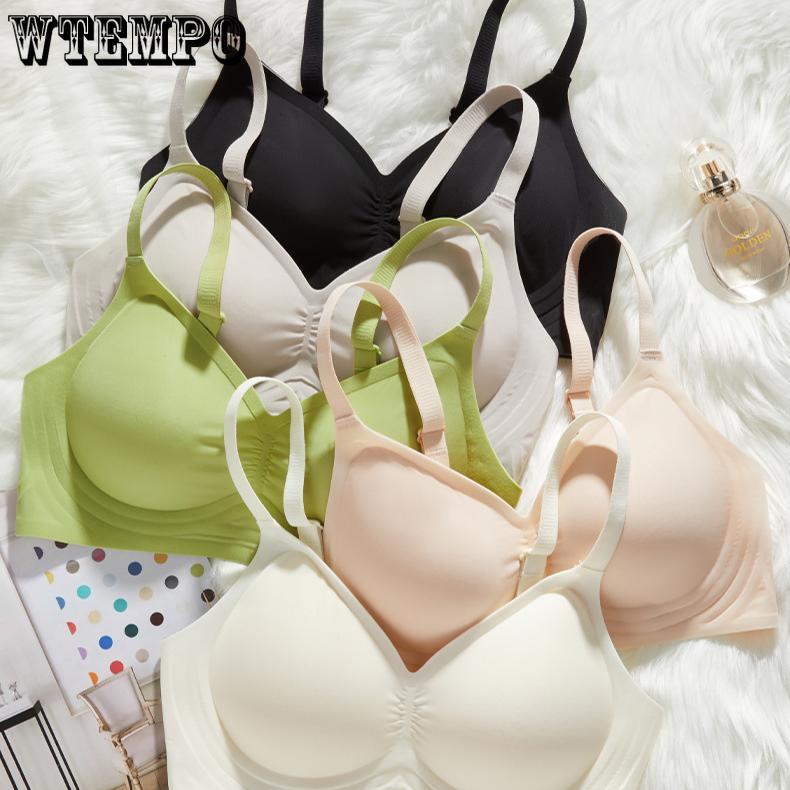 Gathering Bra Women's Soft Support Bra Seamless Bra Fixed Cup Underwear Push Up Bra