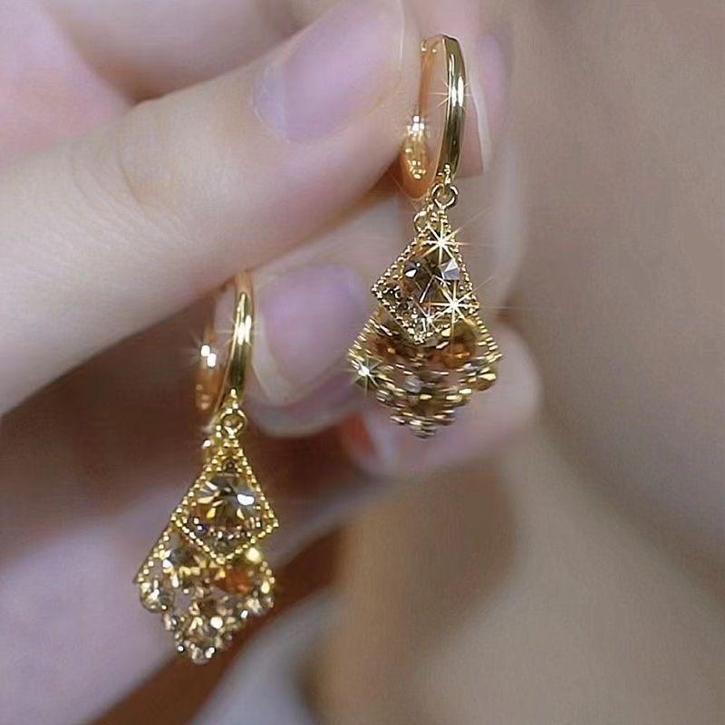 Elegante braune Doppelschicht-Zirkon-Ohrringe: Leichter Luxus, Exquisites Design für Frauen