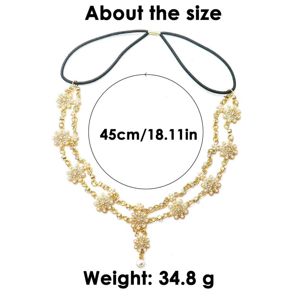 Theshai Gold Head Chain for Women Jewelry Headband Crystal Bohemian, Hair Accessories with Peal Women Head Chains Tassel Forehead Chain Festival Prom