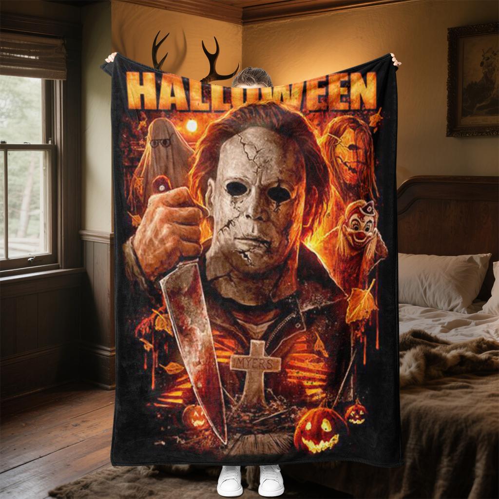 Couverture Affiche de Film d'Horreur Halloween Parfaite Toutes Saisons Douce Confortable Canapé Bureau Sieste Voyage Cadeau Festif