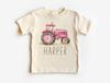 Spersonalizowana Różowa Koszulka Unisex z Traktorem - Urocza Koszulka z Imieniem Farmera, Traktor Rolniczy, Strój dla Dziewczynek - Boho Naturalne Koszulki Dziecięce