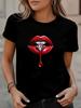 Women's T-Shirt Diamond Red Lip Print Round Neck T-Shirt Casual Short Sleeve Summer Short Sleeved Harajuku Streetwear Tops Tees