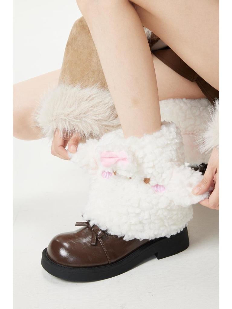 Adorables Calentadores de Pierna de Oveja para Botas de Invierno - Media Pantorrilla, Acogedores y Lindos para Niñas
