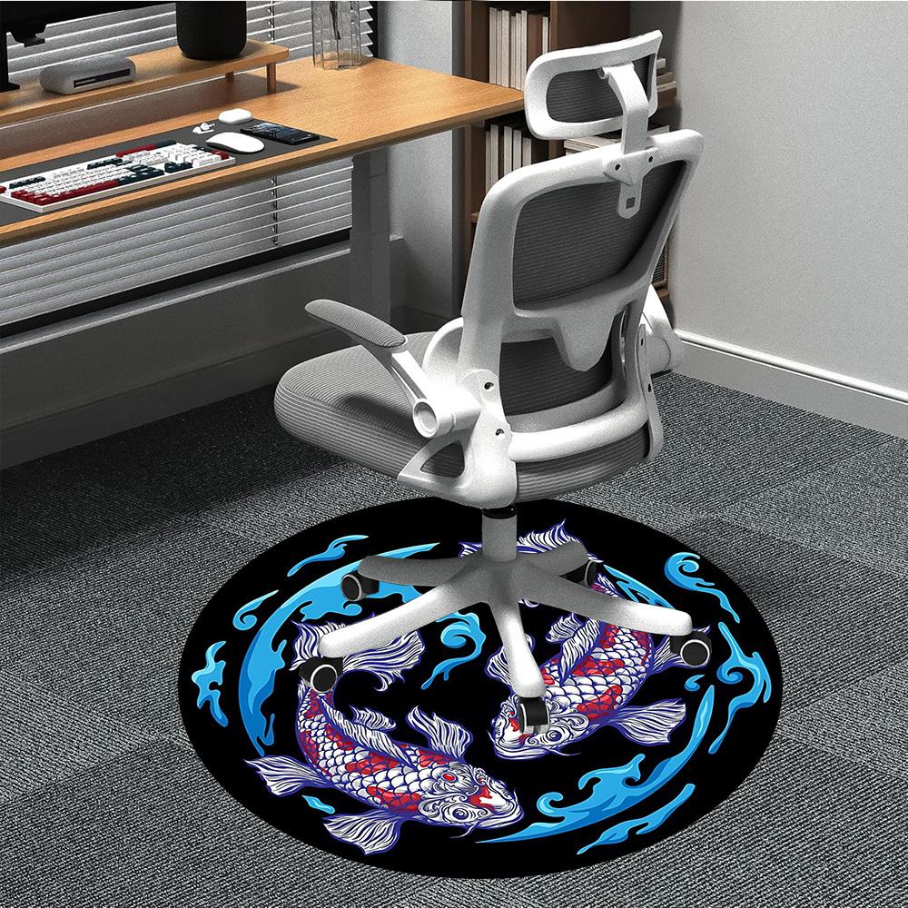 1pc Koi Fish Design Chair Carpet for Office, Round Non Slip Durable Large Size Office Carpet, Suitable for Office