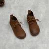 Johnature Genuine Leather Women's Shoes Soft Cowhide Round Toe Retro Soft Soled Lace-up Flat Short Boots