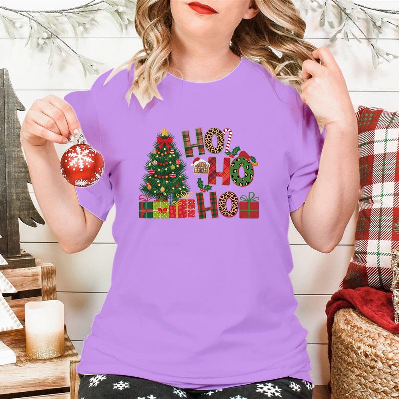 New Christmas Tree HO HO HO Print T Shirt Women Funny  Merry Christmas Tops Tees Female Short Sleeve Crew Neck Women Xmas Tshirt