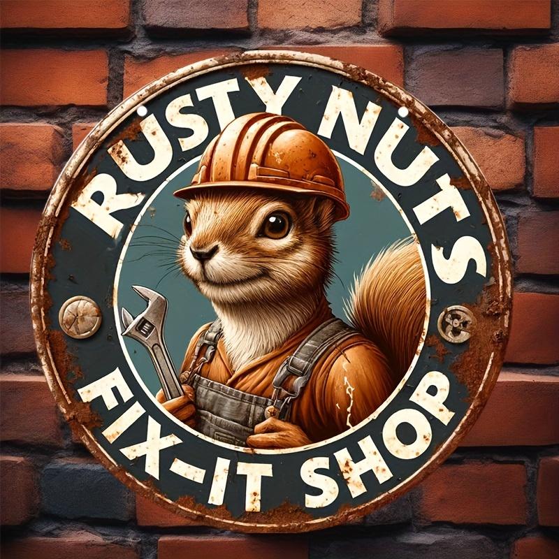 Antique Animal Theme Aluminum Sign - Rusty Nut Repair Shop Decorative Sign Wall Hanging Waterproof and Weather Resistant