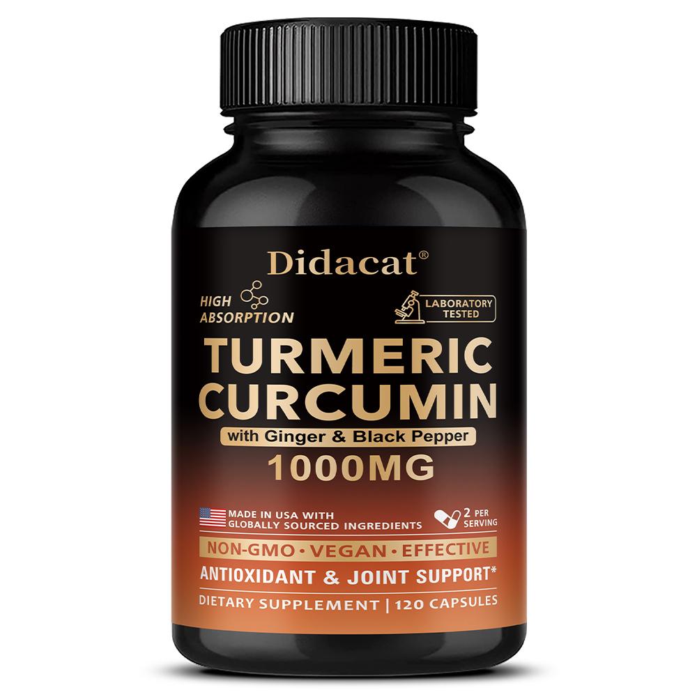 Didacat Turmeric Curcumin 1000MG with Ginger & Black Pepper, 120 Capsules Joint Support Supplement 120PCS