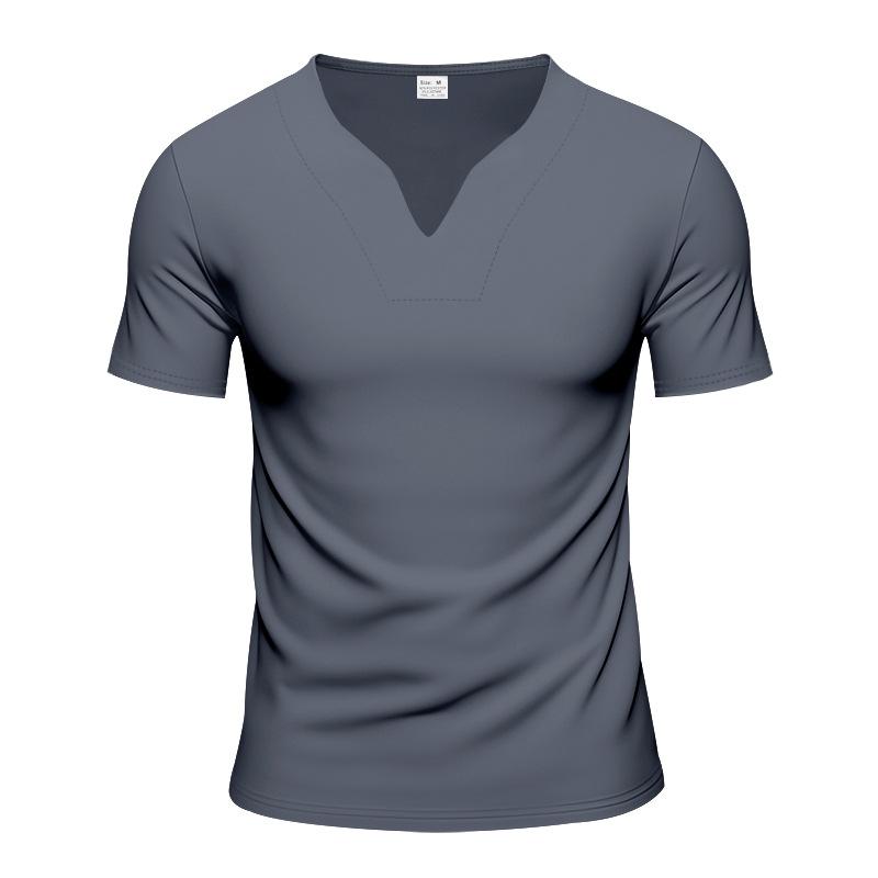 Summer V-neck Quick-drying Skin-friendly Loose Pure-color Short-sleeved Men’s T-shirts