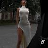 2025 Women's Fashion Round Neck Sleeveless Slim Fit Slit Midi Dress
