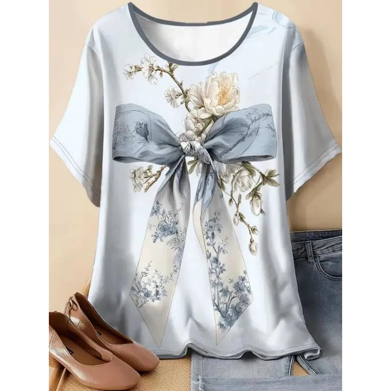 Fashion Women's Crew Neck Short Sleeve 3D Casual Color Printing Casual Short Sleeve Crew Neck T-Shirt