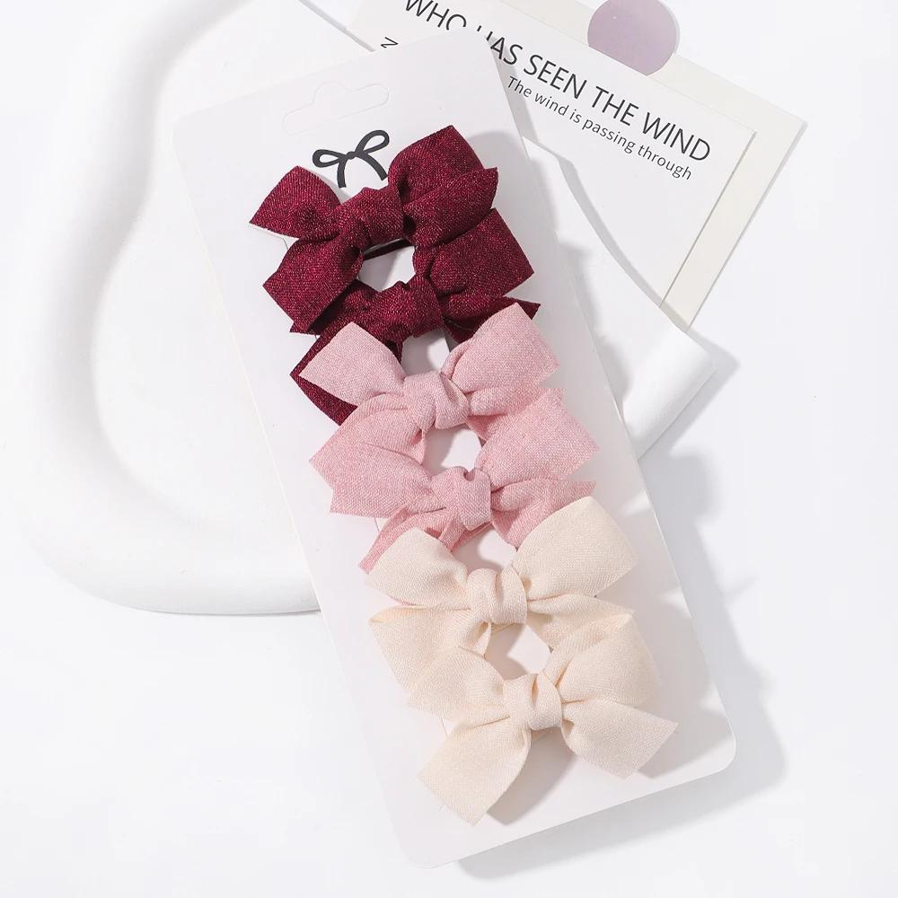 6pcs/set Mini Hair Bows Clip for Girl Fresh Solid Color Bowknot Hair Pins Sweet Child Boutique Handmade Hair Clips Accessories